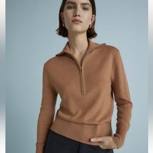Everlane Luxe Merino Wool & Yak Half Zip Sweater Tawny Brown Women's Size XSmall